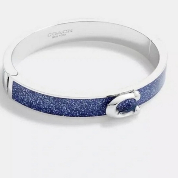 🔹️ Coach🔹️ Enamel Hinge Bangle Bracelet Sparkling Blue and Silver NWT - Picture 3 of 6